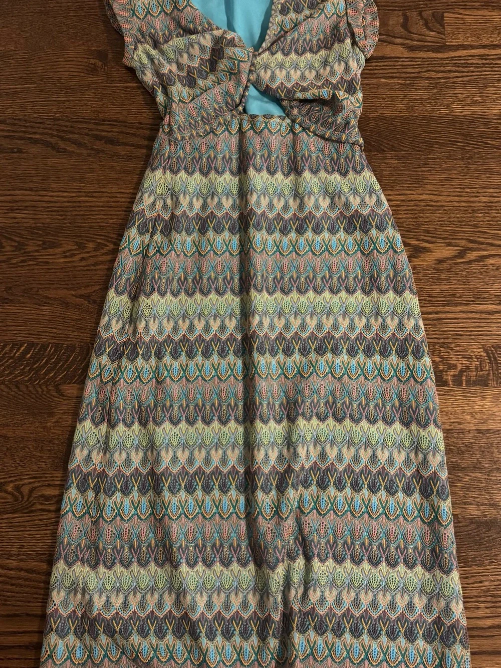 10 Crosby Derek Lam Multicolor Midi Dress with Turquoise Bodice